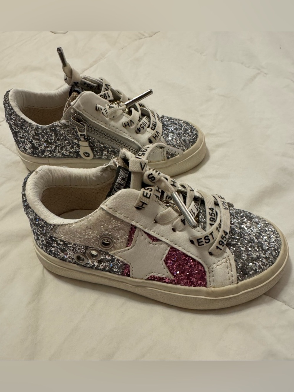 Vintage Havana Kids Glitter Star Sneakers in Silver and Pink